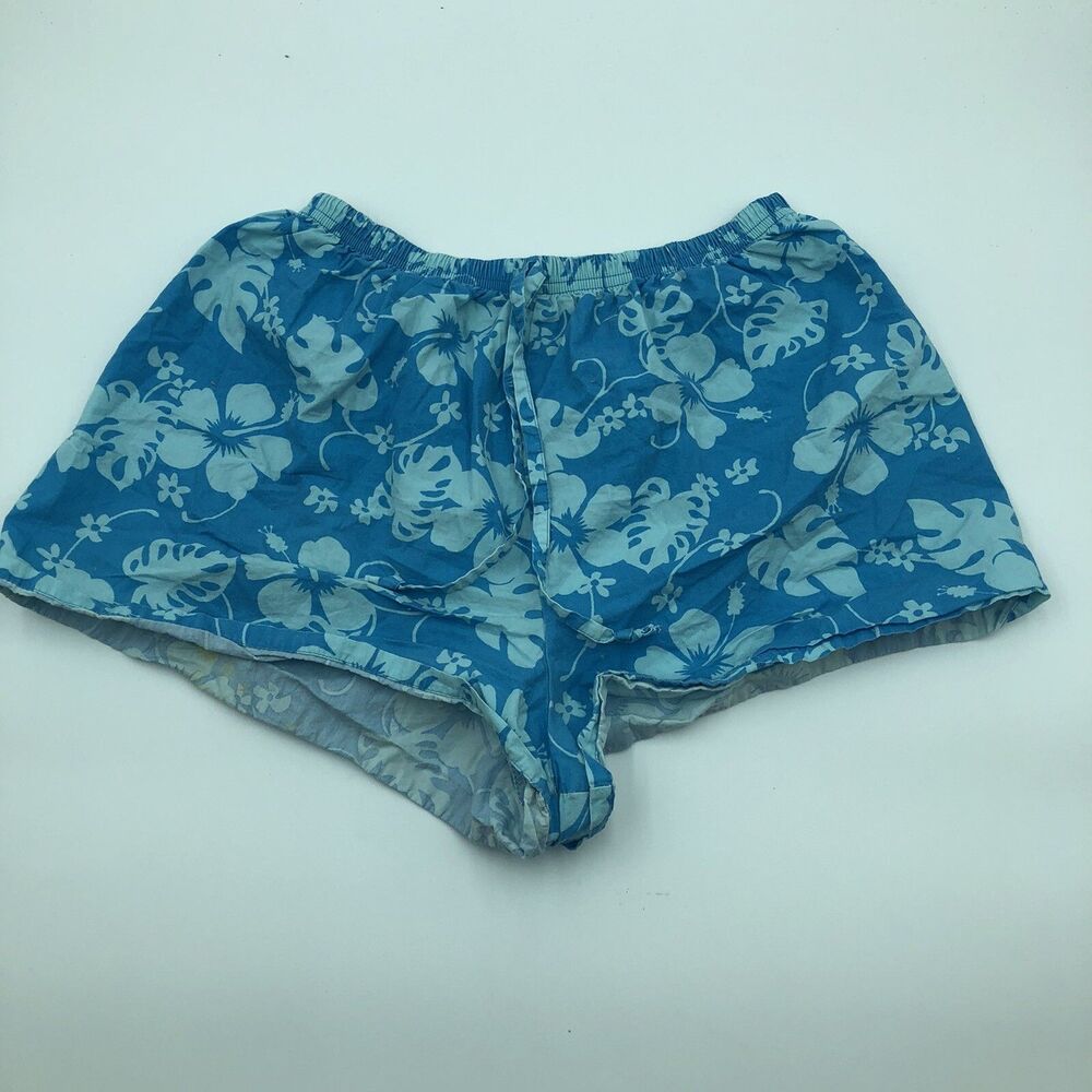 Soft Wear San Francisco Blue Floral Hibiscus Drawstring Shorts Large USA U16